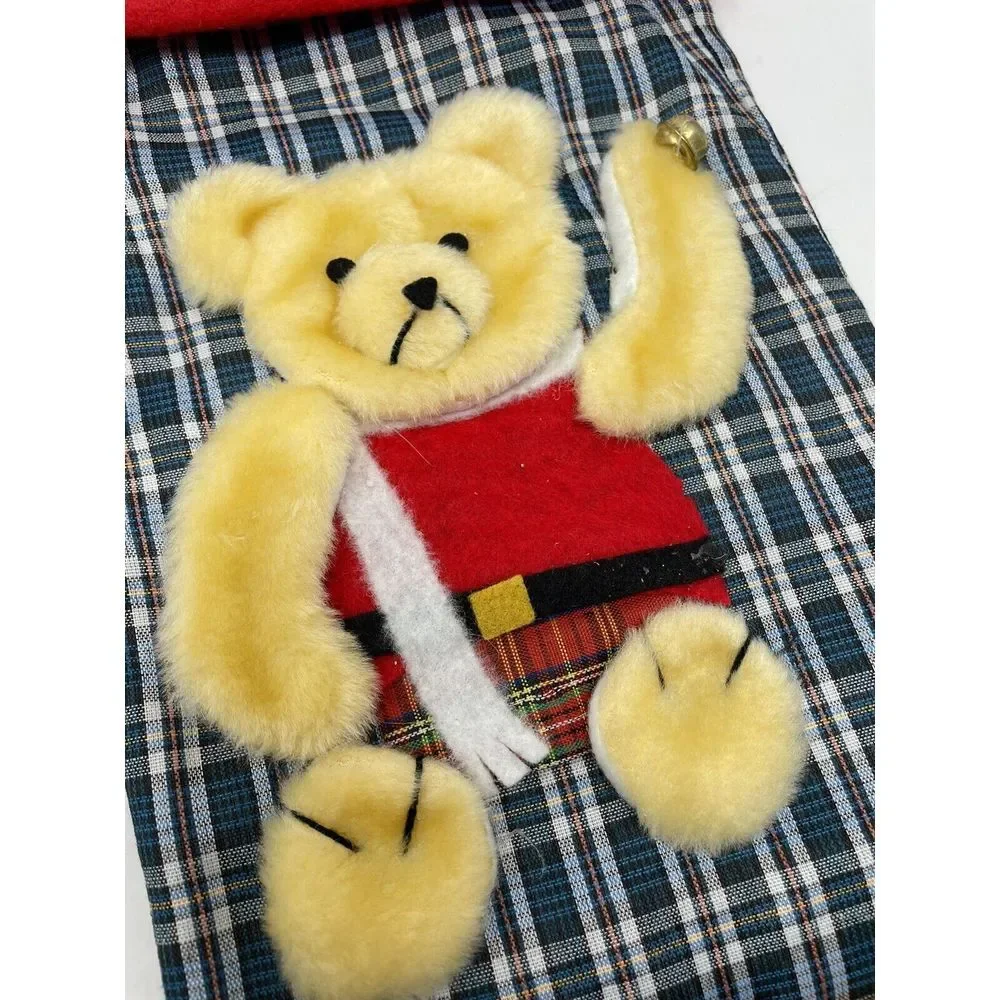 Christmas Stocking Handmade Holiday Red & Green And Teddy Bear Vintage‎